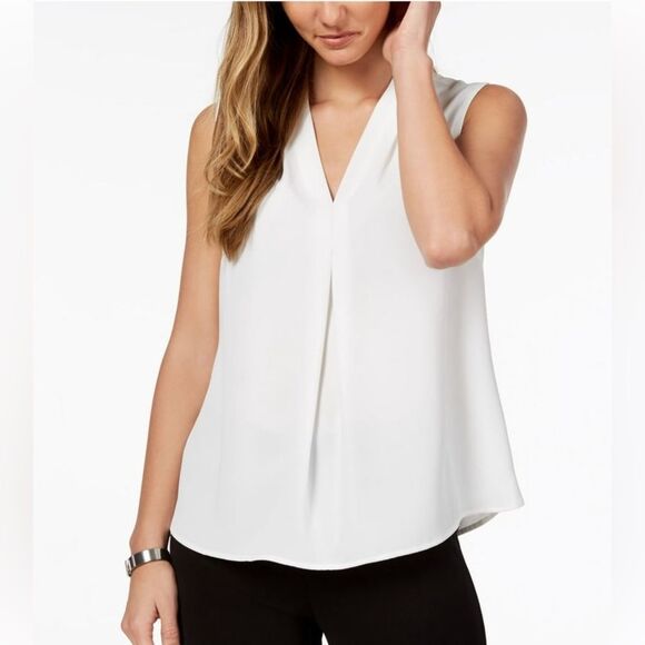 Nine West White Sleeveless V Neck Tank Top Blouse Size Large - Picture 1 of 6